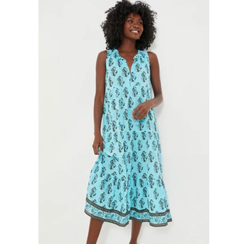 Tuckernuck Tropical Turquoise Bouquet Salty Paloma Caftan Dress Size XL